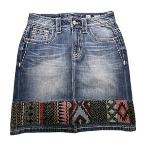 Vintage Miss Me Blue Jean Denim Skirt Womens 25x17 High Rise Cowgirl Western